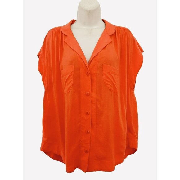 Maeve For Anthropologie Woman's Sz S Orange Tangerine Raffine Popover Blouse - Picture 2 of 8